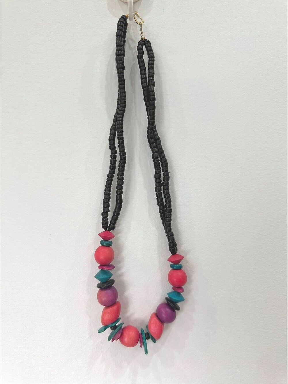 Colorful Handmade Beaded Necklace with Black Cord 20"